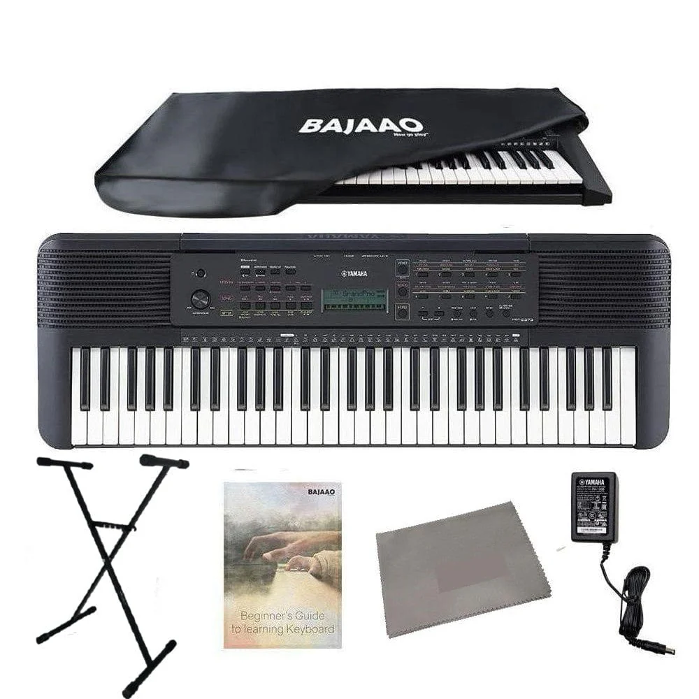 Yamaha PSR-E273 61-Key Portable Keyboard with Dust Cover, Stand, Polishing Cloth, Online Lessons & Ebook