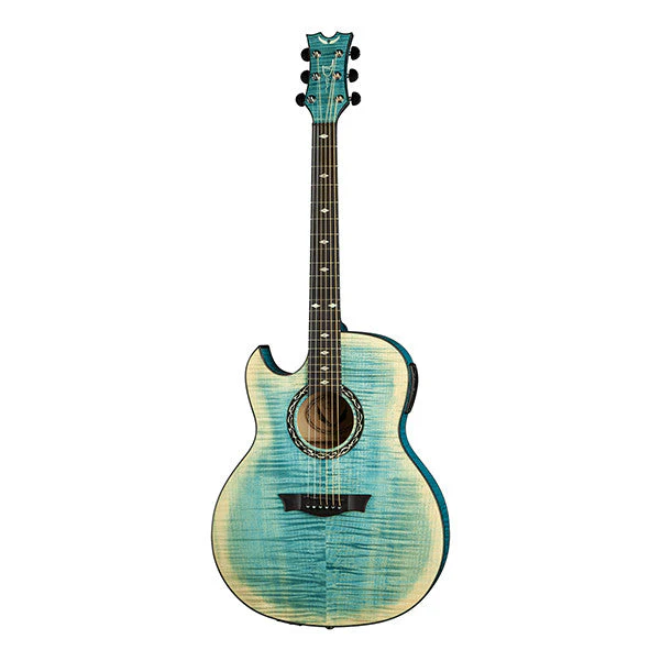 Dean Guitar Exhibition FM Left Handed Cutaway Electro Acoustic Guitar - Flamed Faded Denim