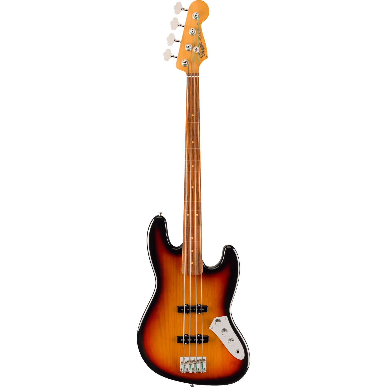 Fender Jaco Pastorius Jazz 4 string Bass Guitar, Fretless, Pau Ferro Fingerboard, 3-Color Sunburst