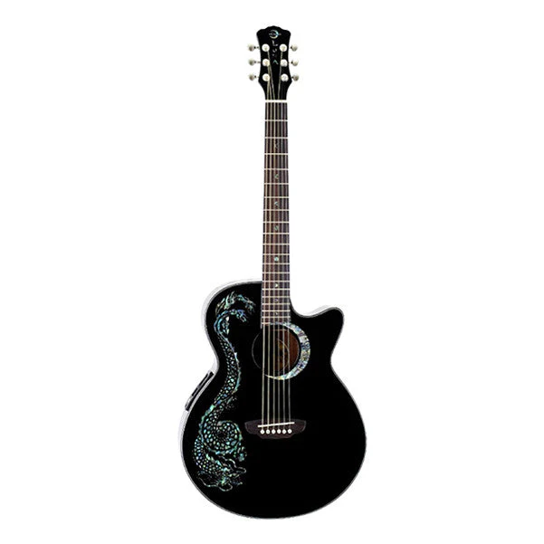 Luna Guitars Fauna Dragon Cutaway Electro Acoustic Guitar - Black