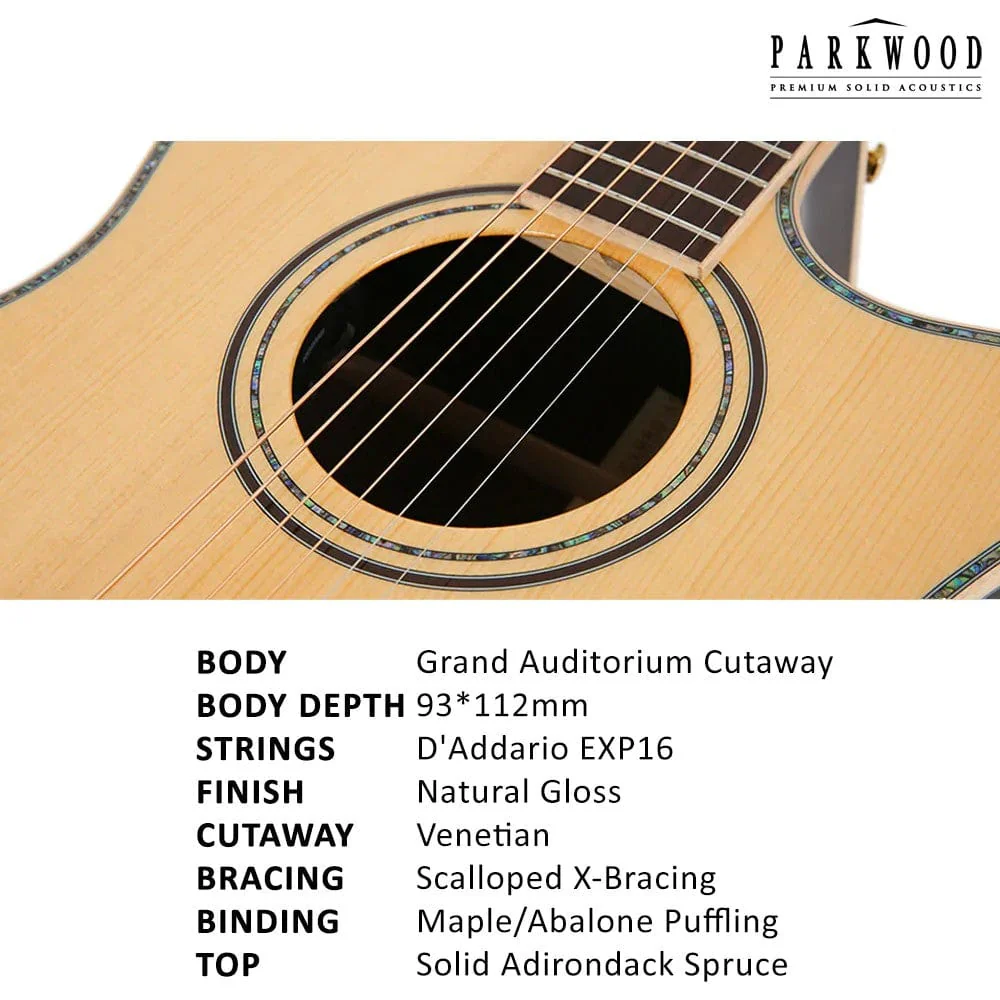 Parkwood GA880 GA Series Grand Auditorium Electro Acoustic Guitar with Case - Image 3