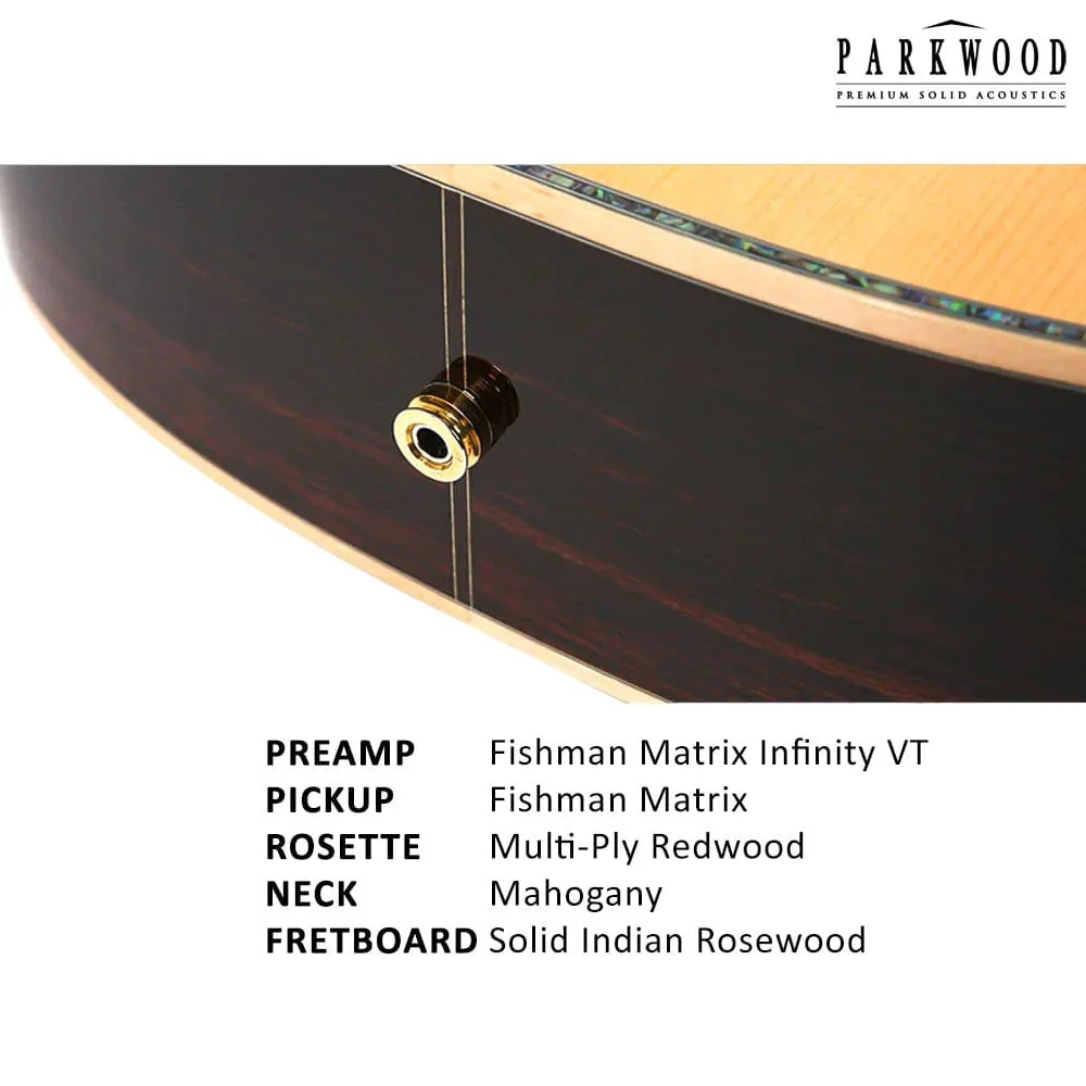 Parkwood GA880 GA Series Grand Auditorium Electro Acoustic Guitar with Case - Image 4