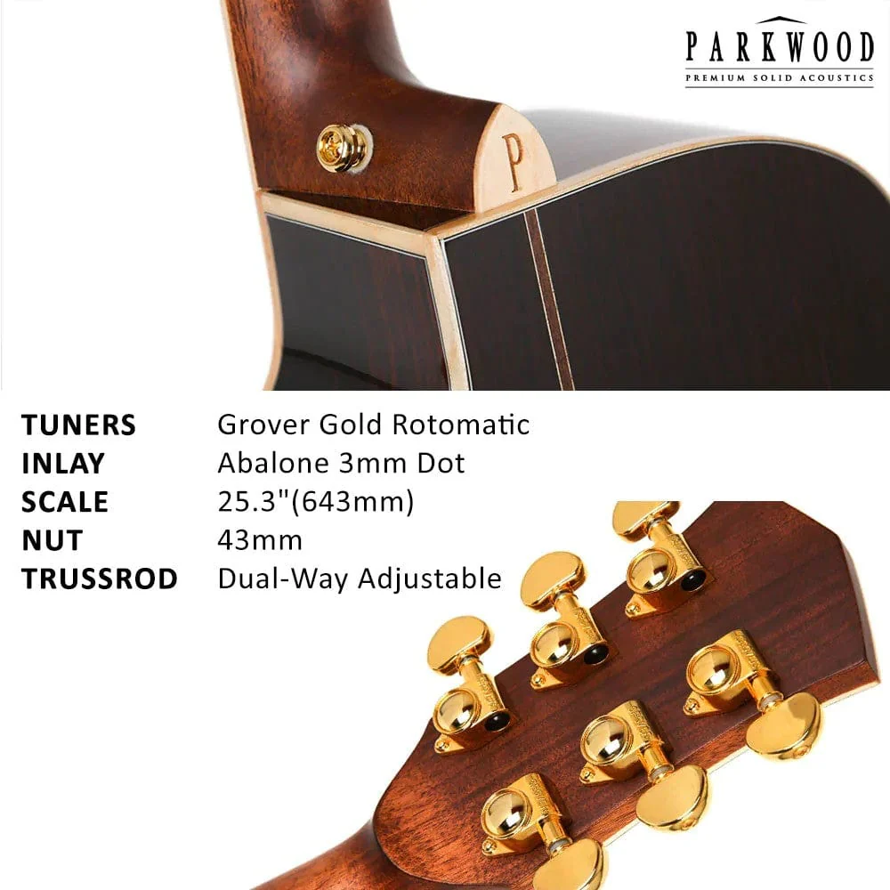 Parkwood GA880 GA Series Grand Auditorium Electro Acoustic Guitar with Case - Image 5